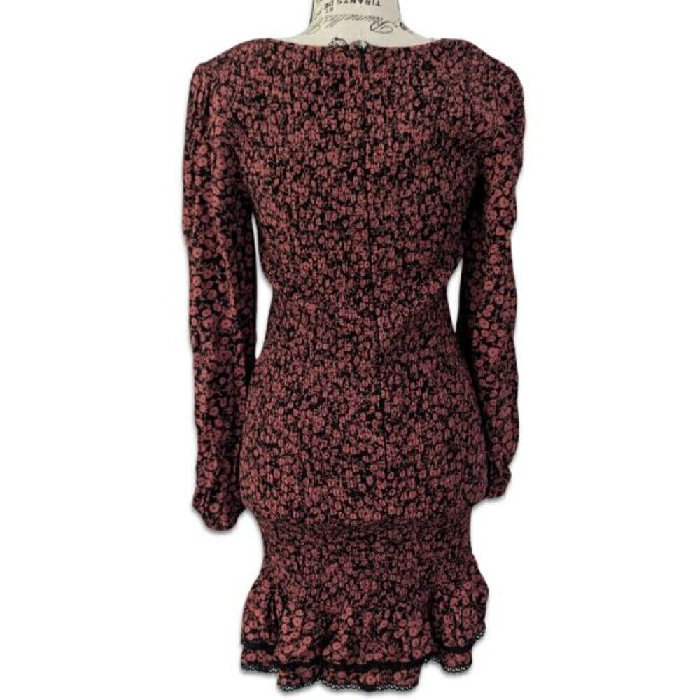 LOST & Wander Anthropologie Stretch Dress Black Pomegranate Red Floral Ruched XS - Picture 2 of 8